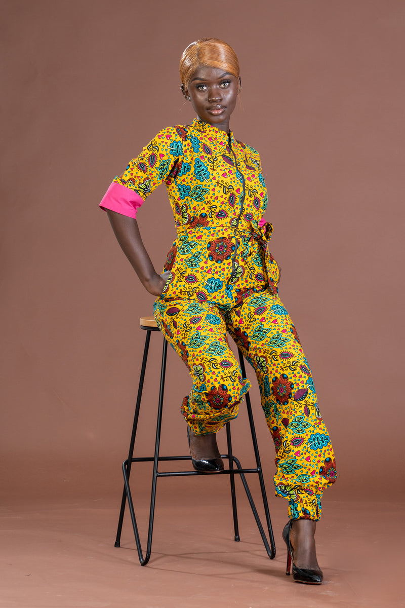 Micha Yellow and Pink Ankara Jumpsuit | African Print