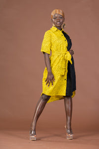 Judy Ankara Midi Dress | Yellow and Black African Print