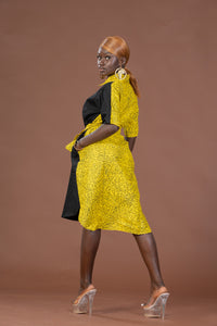 Judy Ankara Midi Dress | Yellow and Black African Print