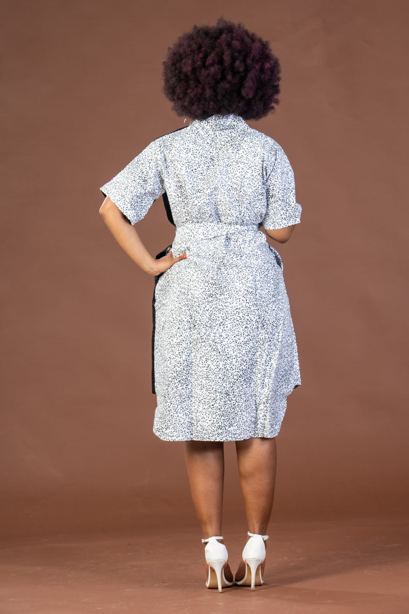 Janice Ankara Midi Dress | Black and White African Print