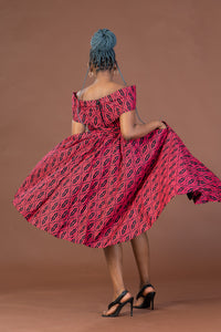 Tania Ankara Off shoulder Midaxi Dress | Red and Black African Print