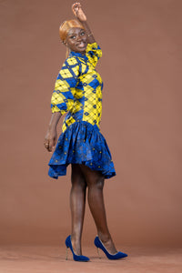 Ana Ankara Mini Dress | Yellow and Blue African Print