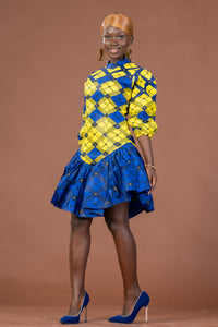 Ana Ankara Mini Dress | Yellow and Blue African Print