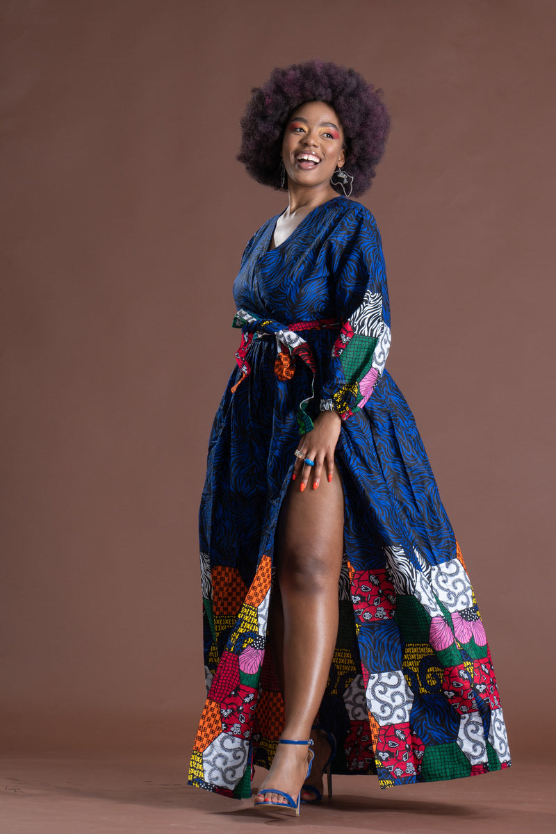 Abas Ankara Maxi Dress | Blue African Print