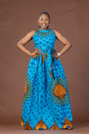 Clara Ankara Maxi Dress | Blue African Print