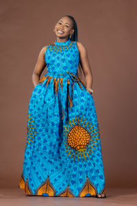 Clara Ankara Maxi Dress | Blue African Print