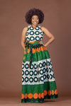 Cecilia Ankara Maxi Dress | Green and White African Print