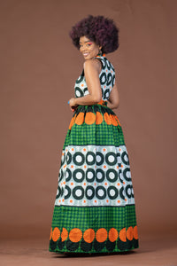 Cecilia Ankara Maxi Dress | Green and White African Print