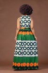 Cecilia Ankara Maxi Dress | Green and White African Print