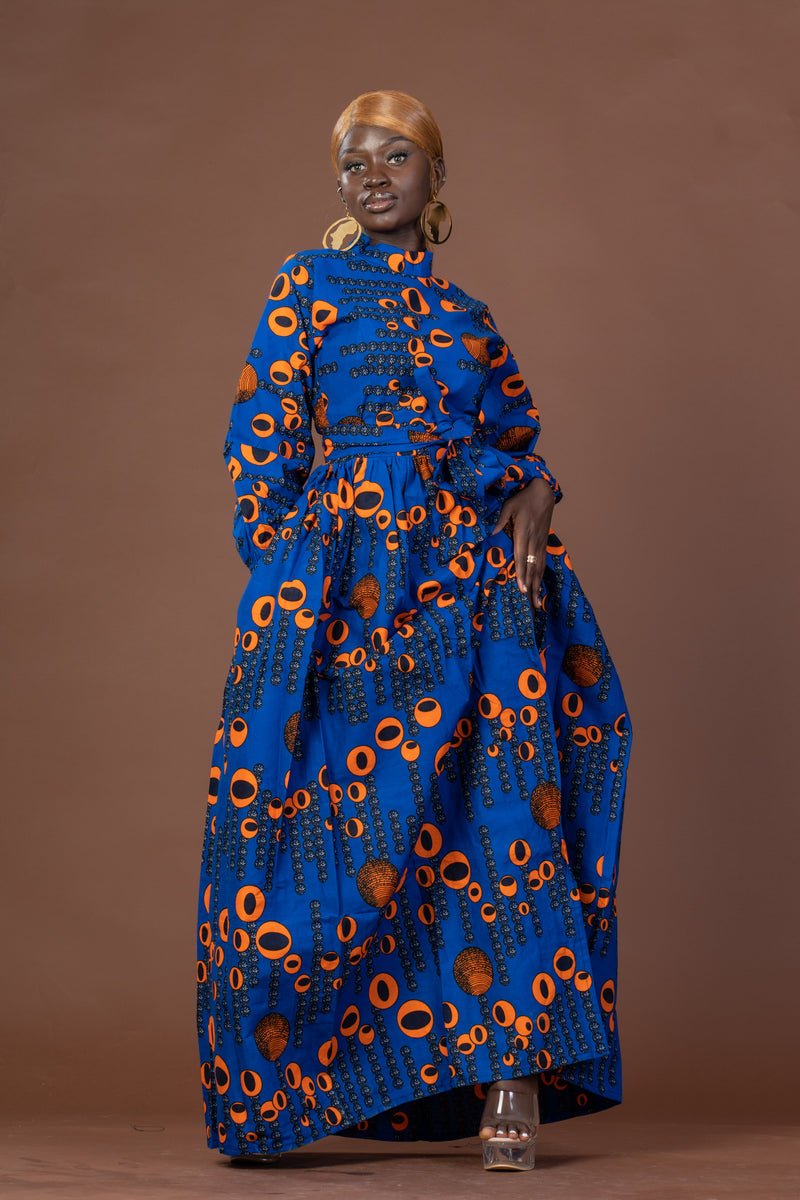 Royal Ankara Maxi Dress | Blue and Orange African Print