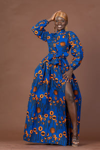 Royal Ankara Maxi Dress | Blue and Orange African Print