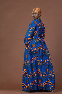 Royal Ankara Maxi Dress | Blue and Orange African Print