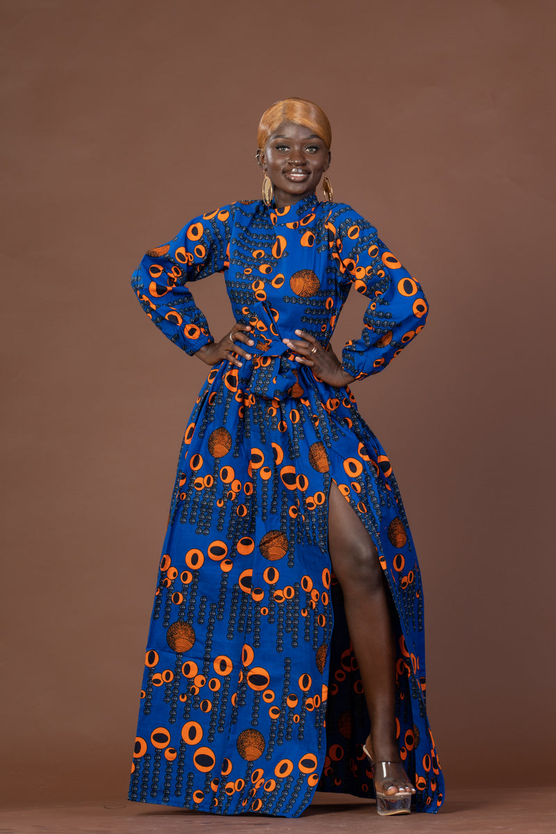 Royal Ankara Maxi Dress | Blue and Orange African Print