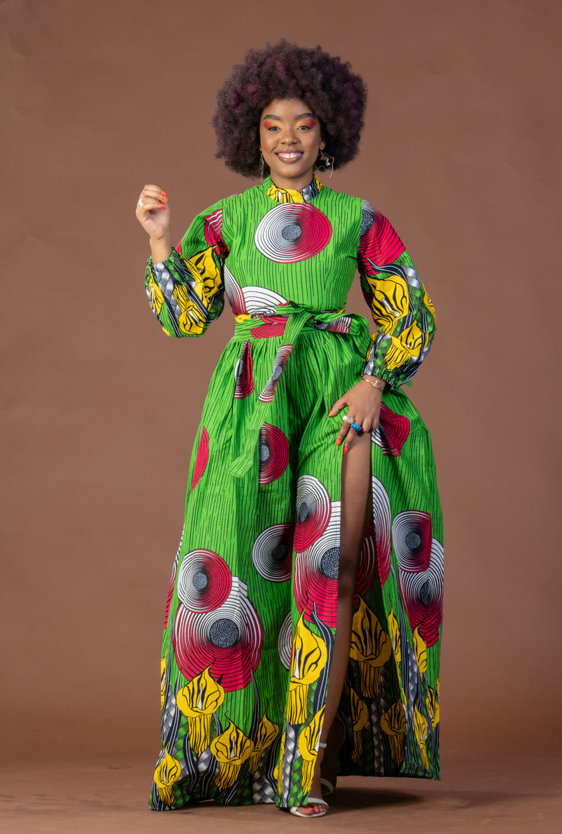 Rose Ankara Maxi Dress | Green and Red African Print