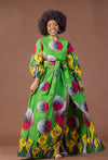 Rose Ankara Maxi Dress | Green and Red African Print