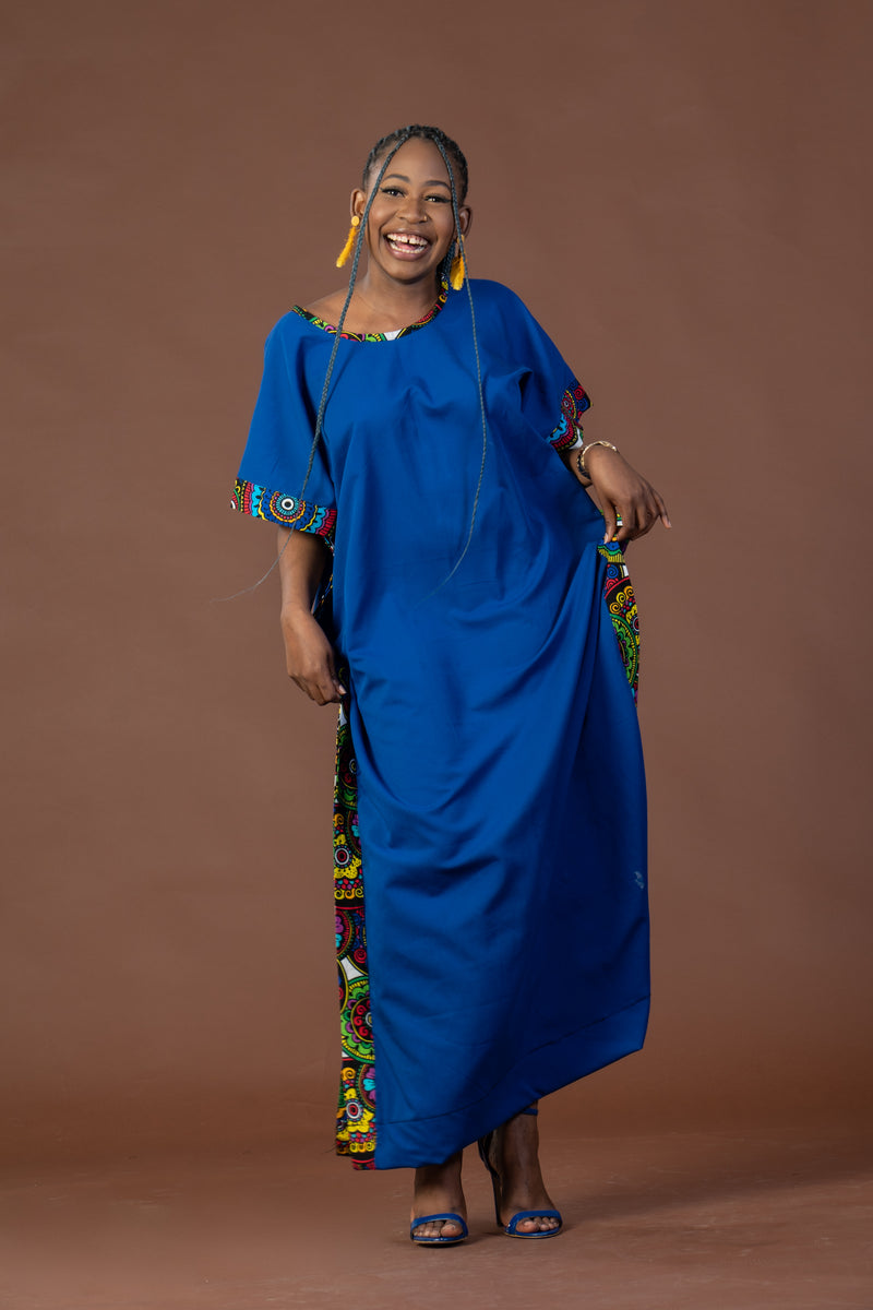 Ginika Maxi Dress | Blue and Ankara African Print