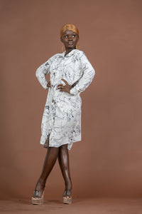 Edima Button Down Shirt Dress | White and Black African Print