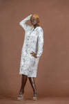 Edima Button Down Shirt Dress | White and Black African Print