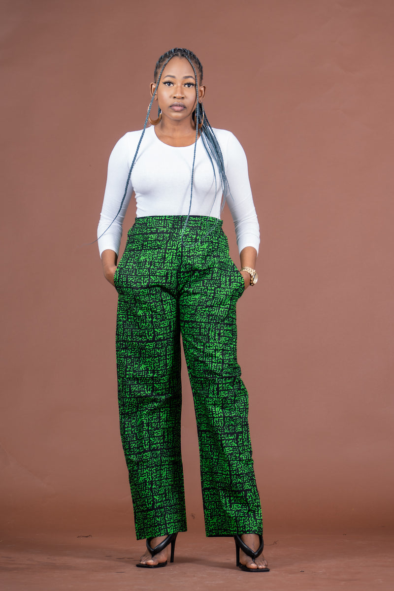 Adalyn Ankara High waisted Trouser | Green African Print