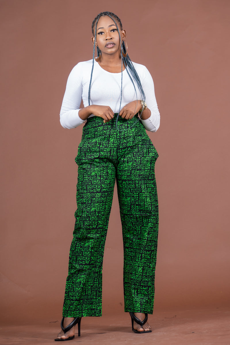 Adalyn Ankara High waisted Trouser | Green African Print