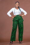 Adalyn Ankara High waisted Trouser | Green African Print