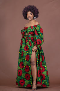 Aniedi Ankara Maxi Skirt | Green and Red African Print