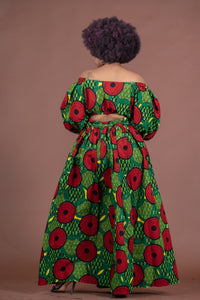 Aniedi Ankara Maxi Skirt | Green and Red African Print