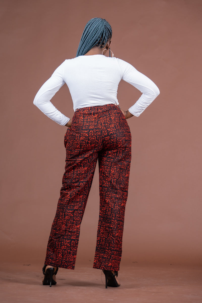 Aretha Ankara High waisted Trouser | Red and Black African Print