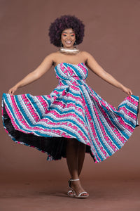 Teyana Ankara Strapless Midaxi Dress | Pink and Blue African Print