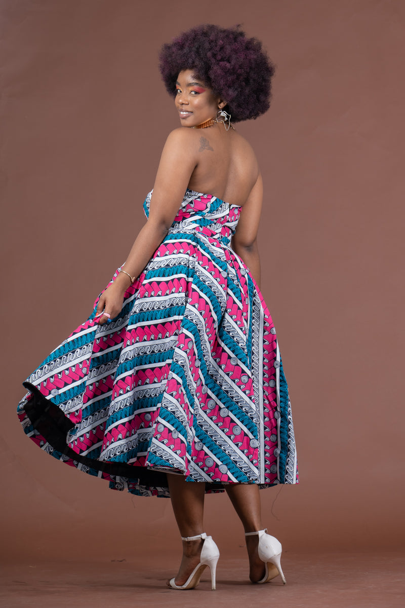 Teyana Ankara Strapless Midaxi Dress | Pink and Blue African Print