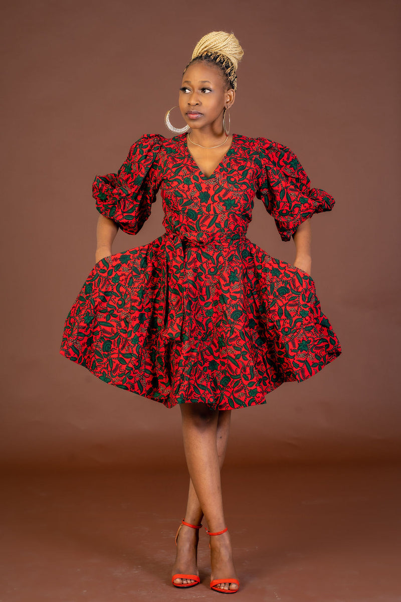 Jasmine Ankara Midi Dress | Red and Green African Print