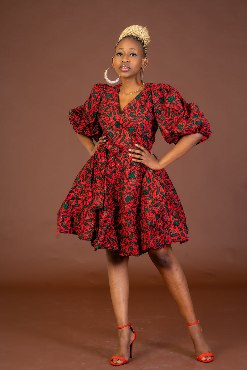 Jasmine Ankara Midi Dress | Red and Green African Print