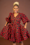 Jasmine Ankara Midi Dress | Red and Green African Print