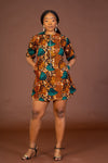 Jessie Ankara Shirt Dress | Brown and Green African Print