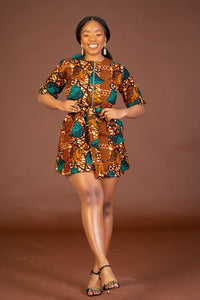 Jessie Ankara Shirt Dress | Brown and Green African Print