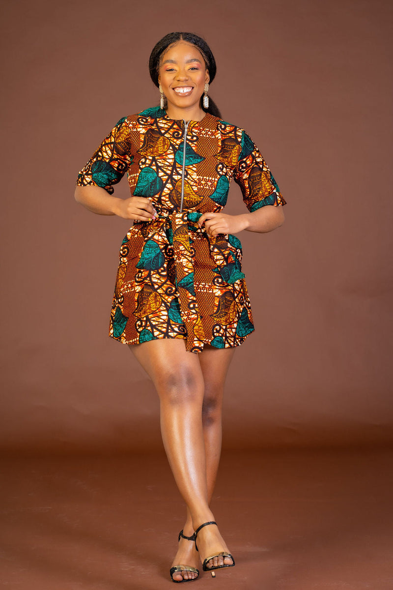 Jessie Ankara Shirt Dress | Brown and Green African Print