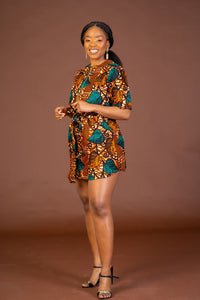 Jessie Ankara Shirt Dress | Brown and Green African Print