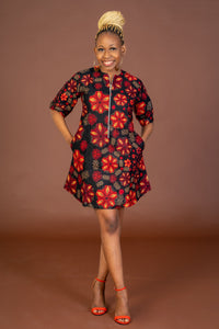 Janie Ankara Shirt Dress | Black and Red African Print