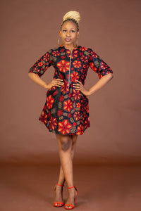 Janie Ankara Shirt Dress | Black and Red African Print