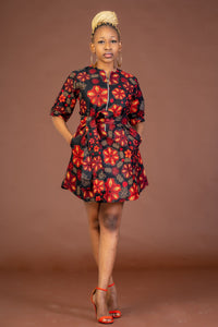 Janie Ankara Shirt Dress | Black and Red African Print