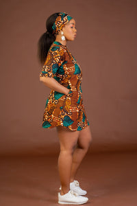 Jessie Ankara Shirt Dress | Brown and Green African Print