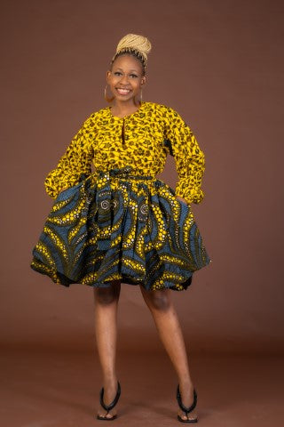 Selena Ankara Midi Dress | Yellow African Print