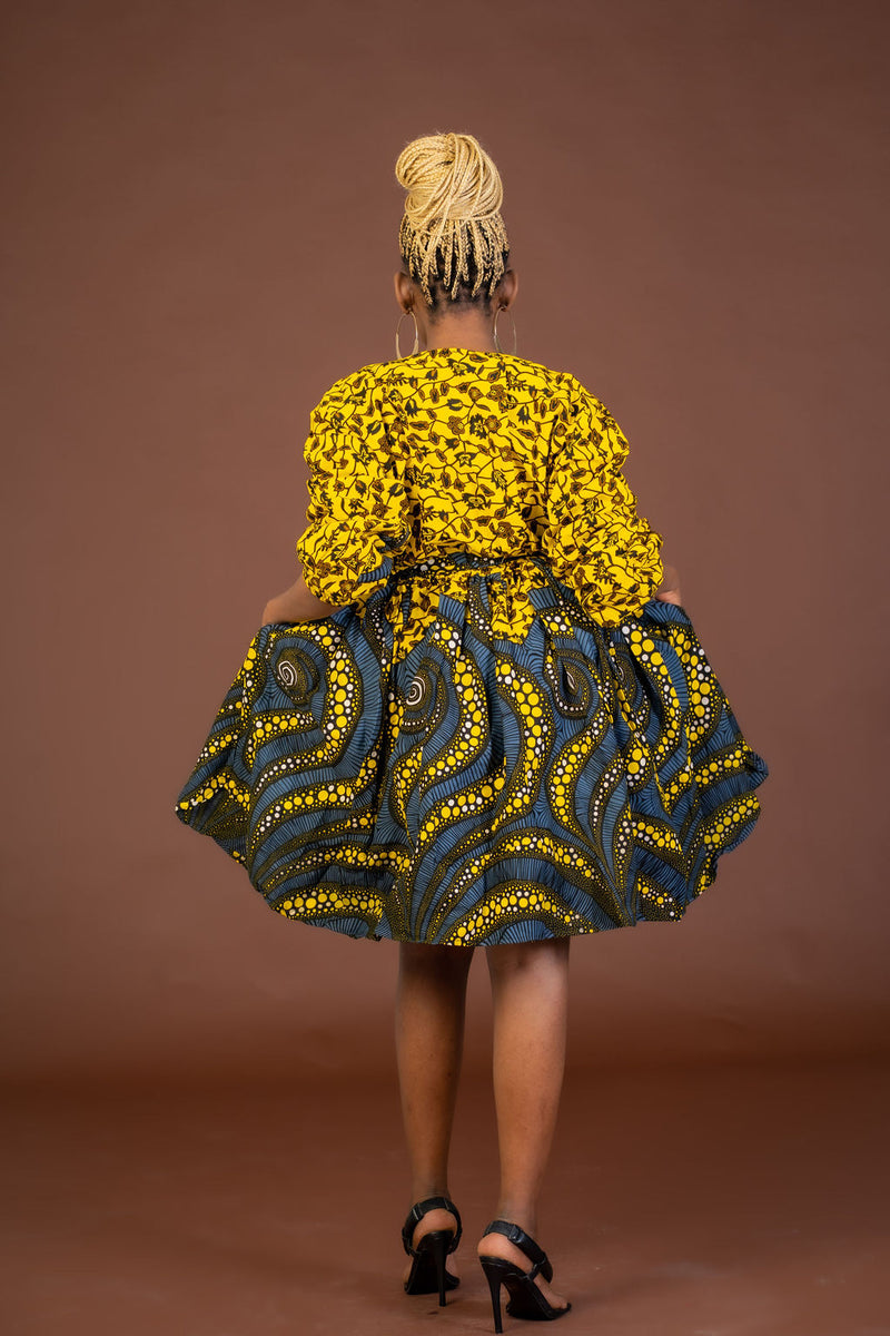 Selena Ankara Midi Dress | Yellow African Print