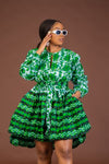 Skyler Ankara Midi Dress | Green and White African Print