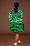 Skyler Ankara Midi Dress | Green and White African Print