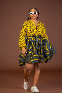 Selena Ankara Midi Dress | Yellow African Print