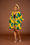 Anthonia Ankara Short Kimono Jacket | Yellow and Green African Print