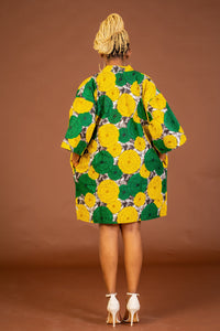 Anthonia Ankara Short Kimono Jacket | Yellow and Green African Print