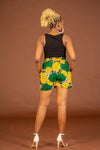 Anthonia Ankara High Waisted Shorts | Yellow and Green African Print