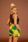 Anthonia Ankara High Waisted Shorts | Yellow and Green African Print